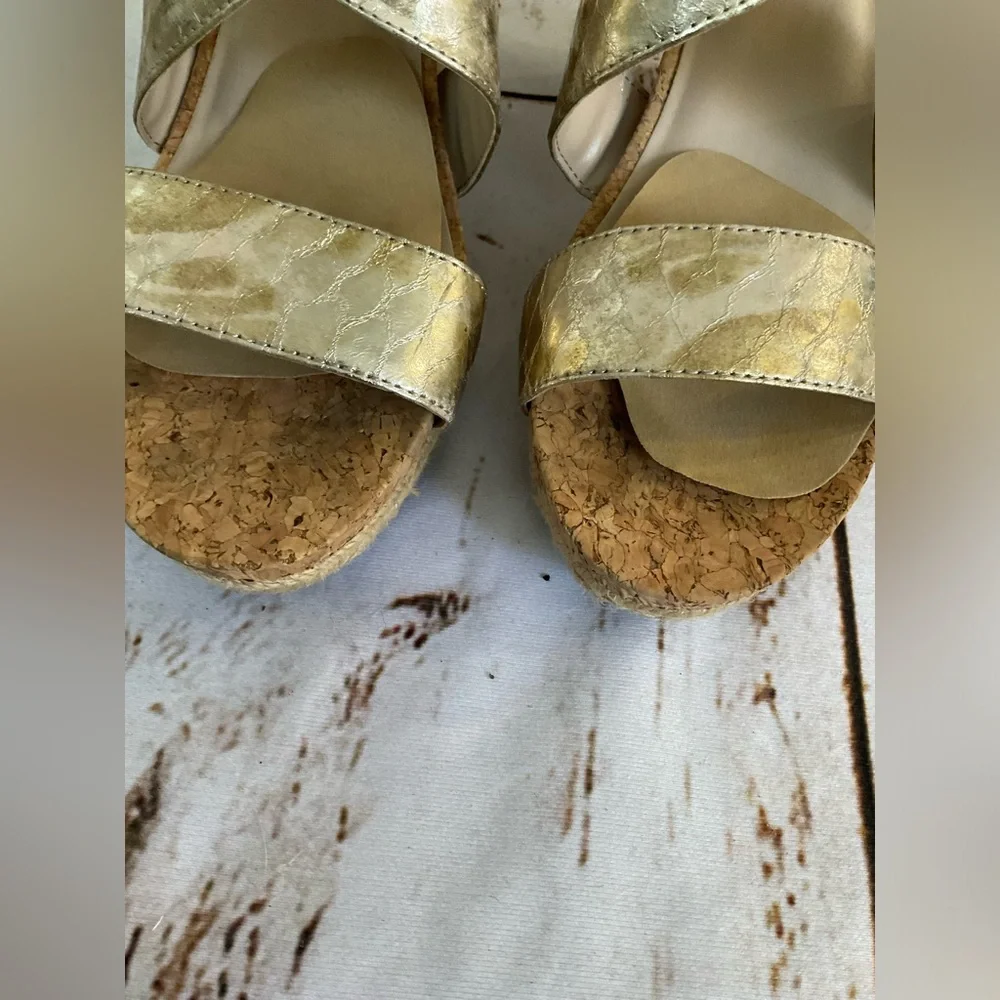 ADRIENNE VITTADINI GOLD SNAKESKIN‎ EMBOSSED STAPPY ESPADRILLES HEELED SANDALS